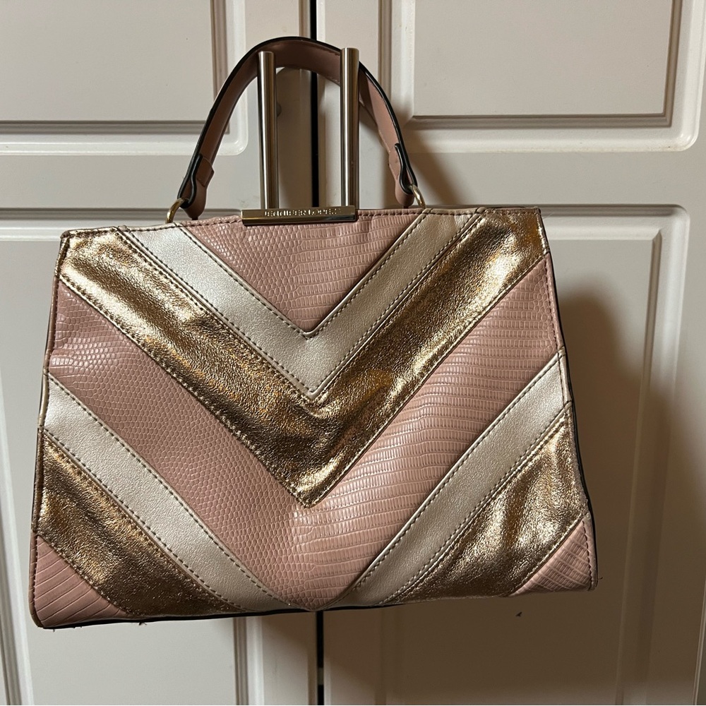 Jennifer Lopez Pink and Gold Chevron Tote